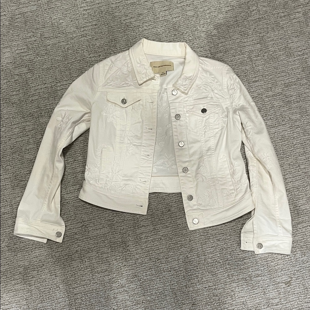 Pilcro and the Letterpress Embroidered off white Denim Jacket
